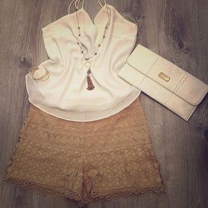 Davi&Dani taupe/tan fully lined lace dress shorts